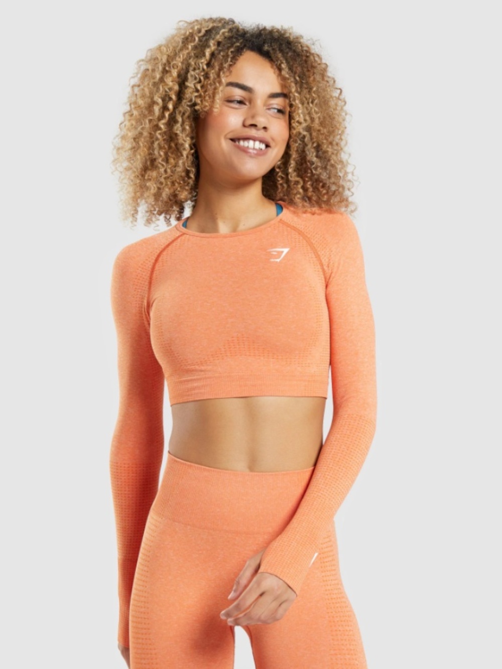 Gymshark Vital Seamless Long Sleeve Crop Top - Apricot Orange Marl